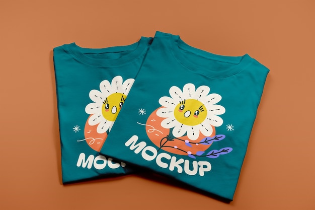 top view tshirt set mockup