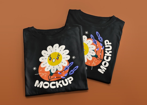 top view tshirt set mockup