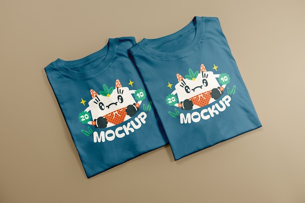 top view tshirt set mockup