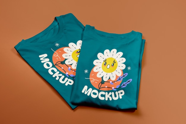 top view tshirt set mockup