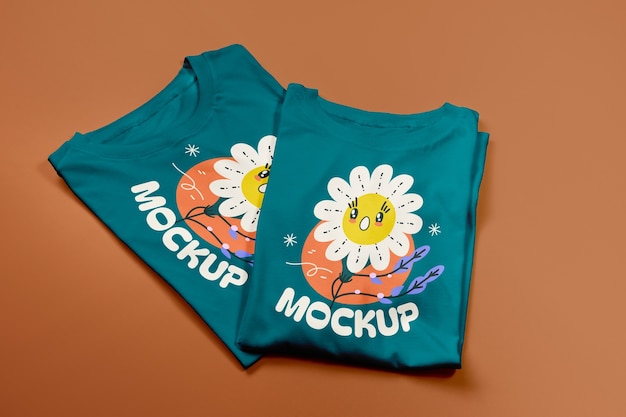 PSD top view tshirt set mockup