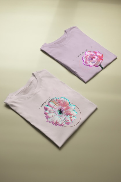 PSD top view tshirt with cute print mockup