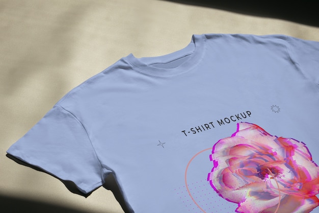 PSD top view tshirt with cute print mockup