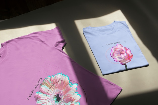 top view tshirt with cute print mockup