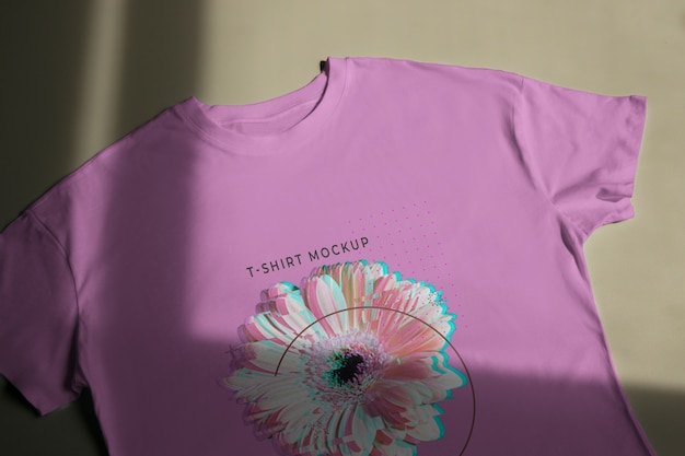 PSD top view tshirt with cute print mockup