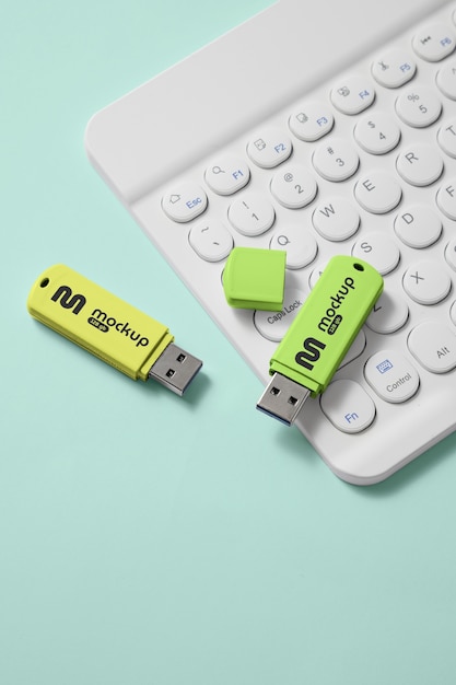 PSD top view over usb mockup design