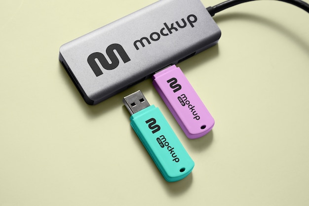 PSD top view over usb mockup design