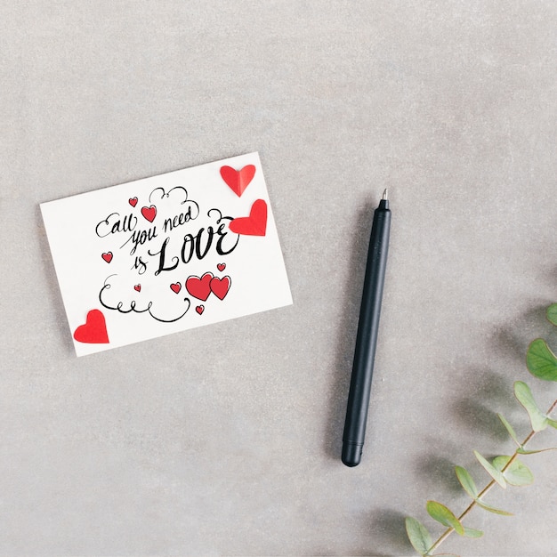 PSD top view valentines day card mockup