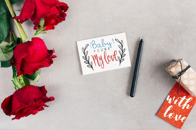 PSD top view valentines day card mockup