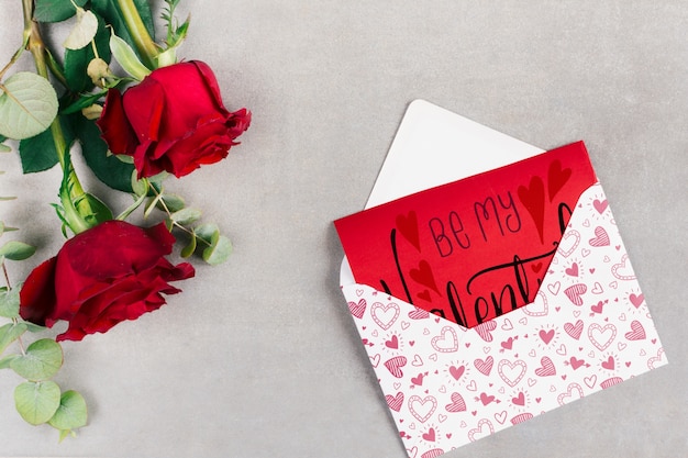 PSD top view valentines day card mockup