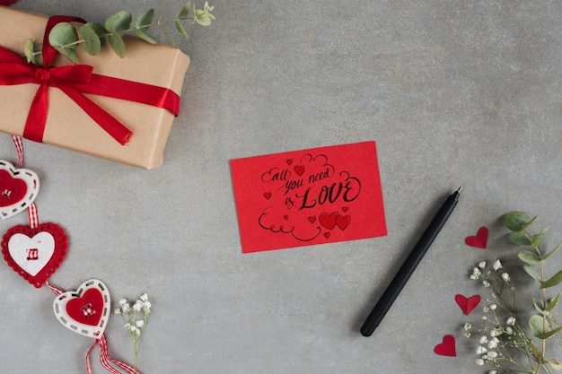 PSD top view valentines day card mockup