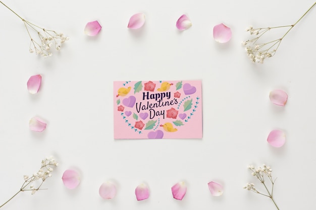 PSD top view valentines day card mockup