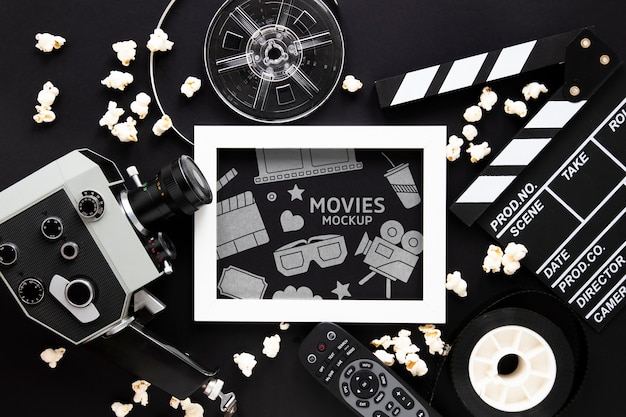 PSD top view vintage cinema mockup