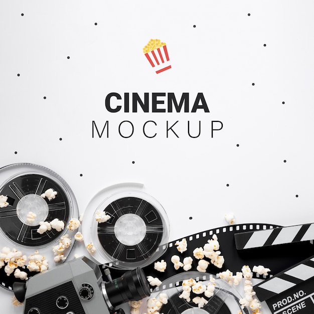 PSD top view vintage cinema mockup