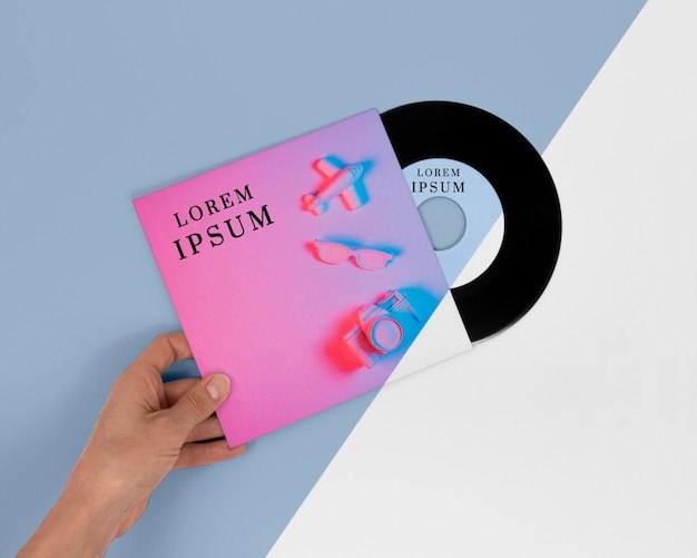 PSD top view vinyl records mock-up arrangement