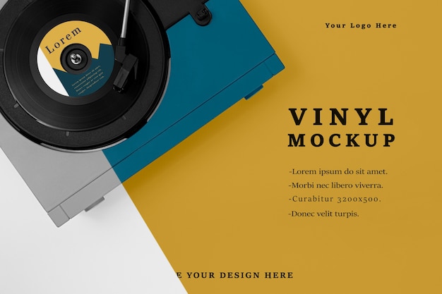 Top view vinyl records mock-up assortment