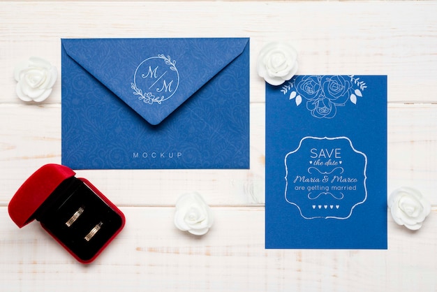 Top view wedding invitation concept