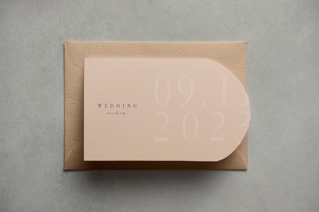 PSD top view wedding invitation in a natural background