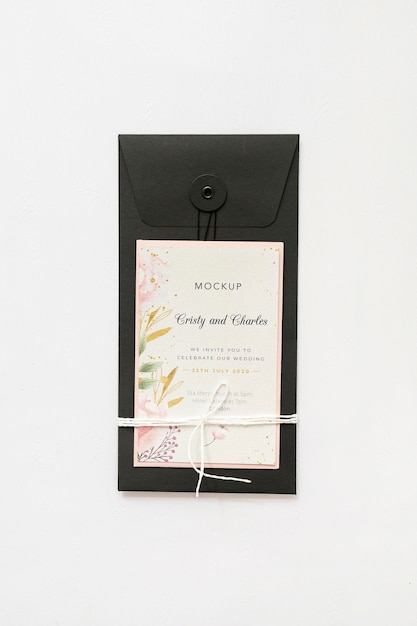 Top view wedding invitation with mock-up