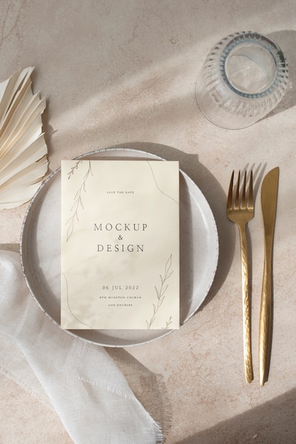 PSD top view over wedding menu mockup