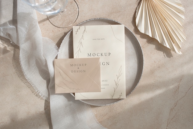 PSD top view over wedding menu mockup