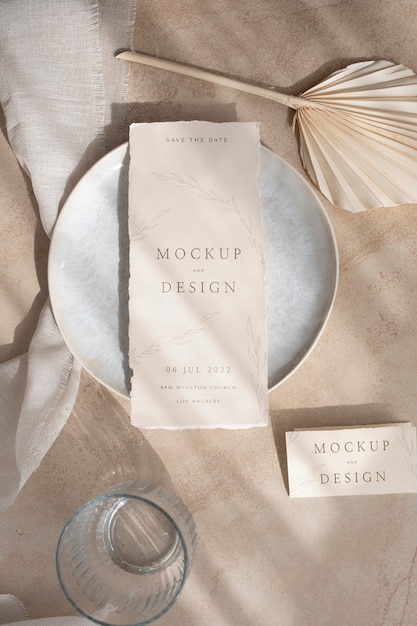 PSD top view over wedding menu mockup