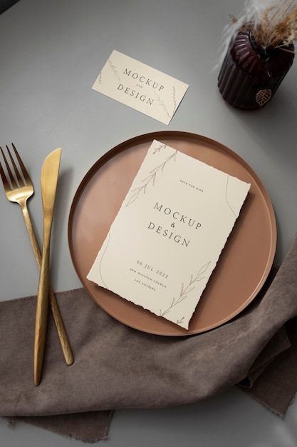 PSD top view over wedding menu mockup