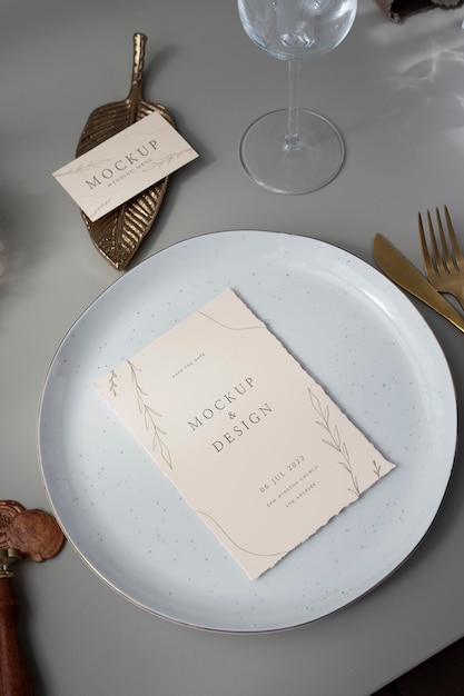 PSD top view over wedding menu mockup