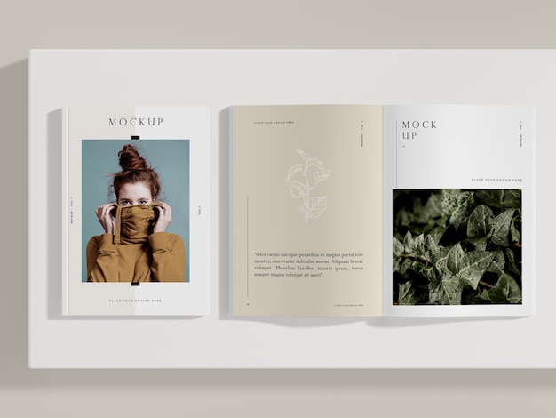 PSD top view woman and nature editorial magazine mock-up