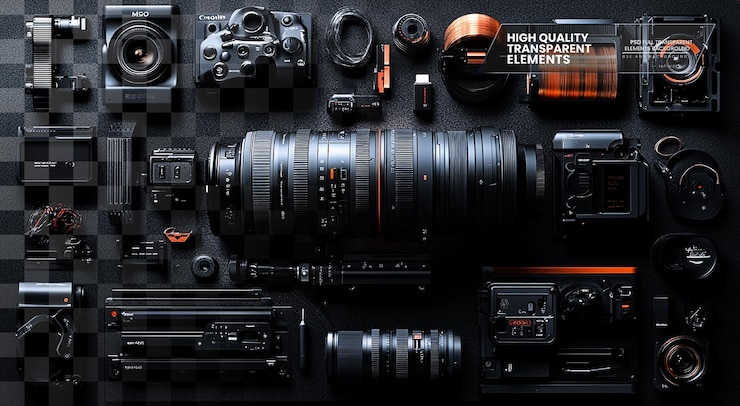 PSD a topdown view of the blackmagic design ursa camera on transparent background