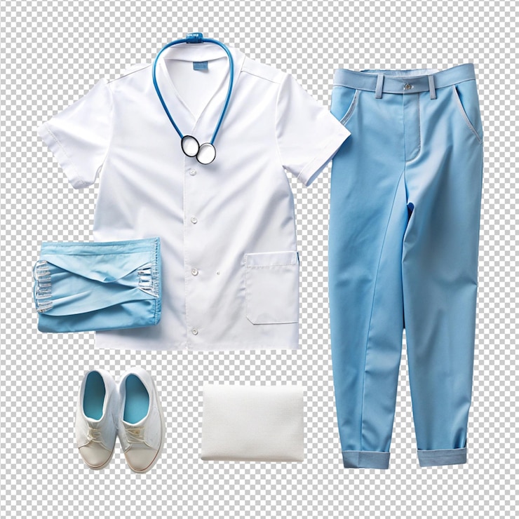 PSD topdown view of medical clothing isolated on transparent background