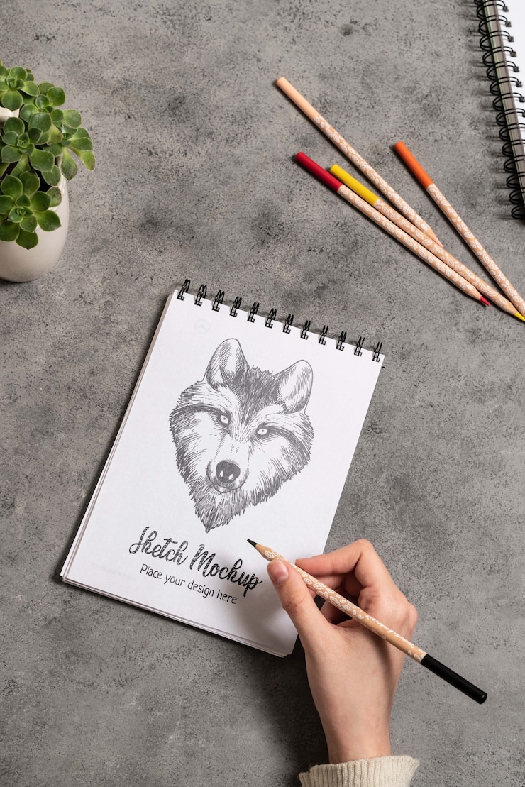 PSD toppvisning av skissebok mockup