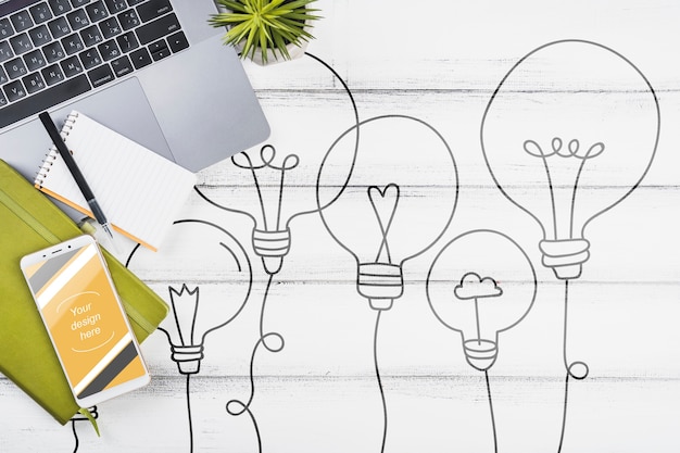 Topview-deskconcept met smartphone
