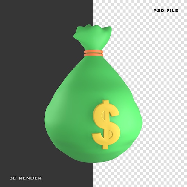Torba na pieniądze 3D renderowana na przezroczystym tle