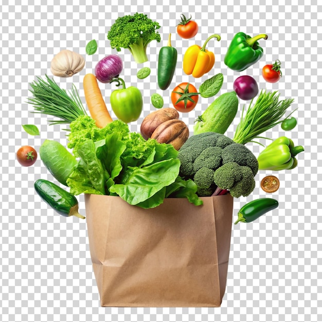 PSD torba zawierająca warzywa na przezroczystym tle