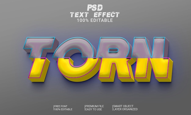 torn 3d text effect psd file