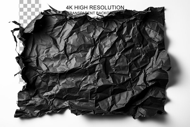 PSD torn crumpled black paper background on transparent background