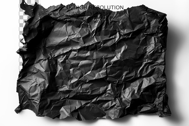 PSD torn crumpled black paper background on transparent background