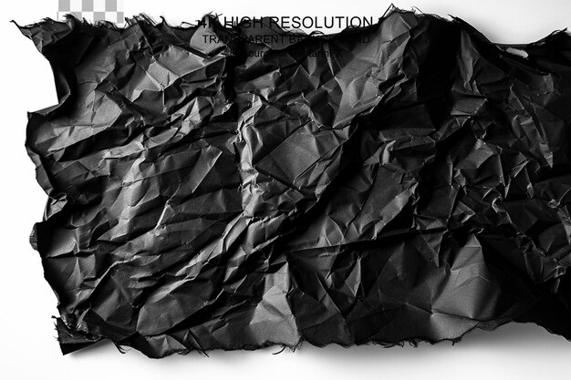 Torn crumpled black paper background on transparent background