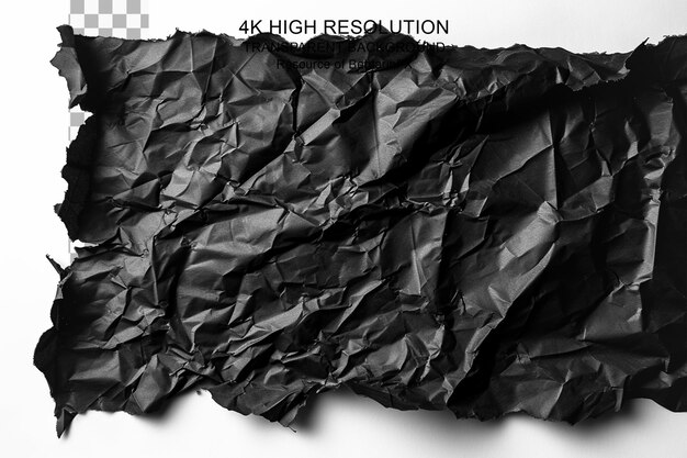 PSD torn crumpled black paper background on transparent background