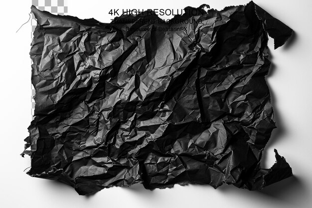 Torn crumpled black paper background on transparent background