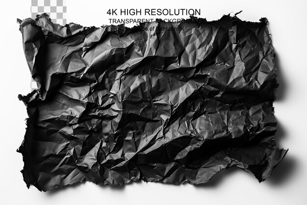 Torn crumpled black paper background on transparent background