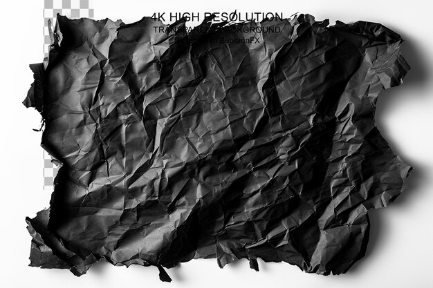 PSD torn crumpled black paper background on transparent background