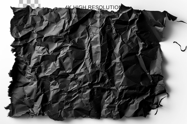 PSD torn crumpled black paper background on transparent background