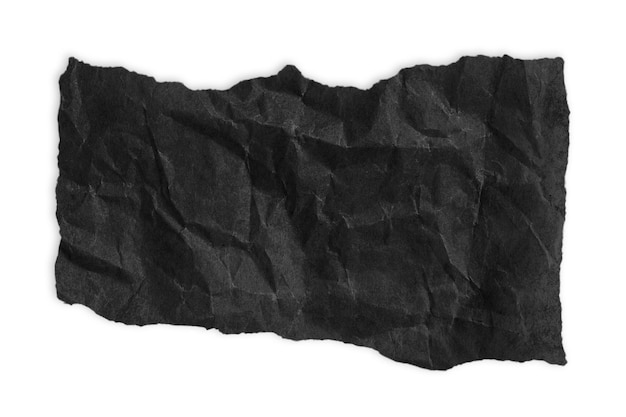 Разорванная, скрученная черная бумага, кусок бумаги на пустом фоне.