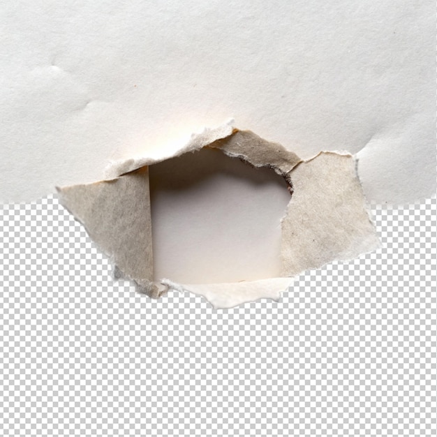 透明な背景の紙に 破裂した穴