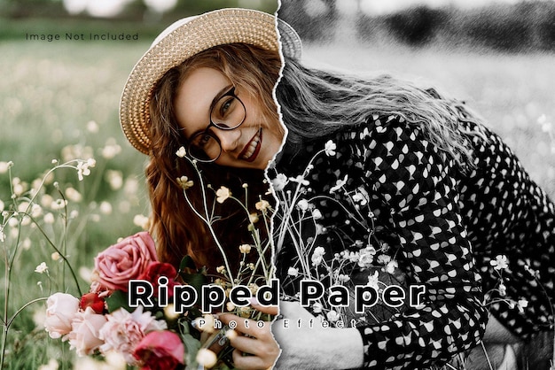 PSD torn paper cutout photo effect template