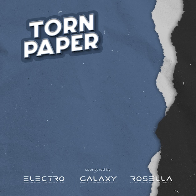PSD torn paper effect mockup on blue background