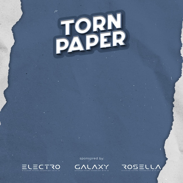 PSD torn paper effect mockup on blue background