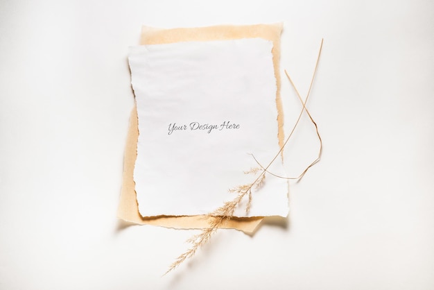 Torn paper mockup isolated with dried grass